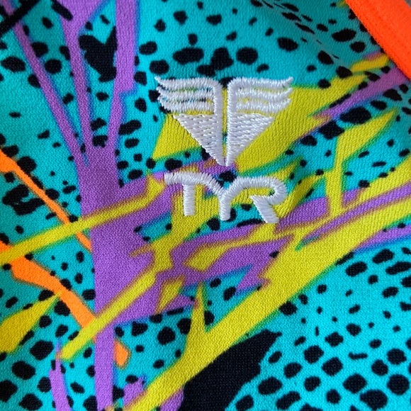 USED TYR practice suit size 26 multi colored with blue inside and orange straps - Picture 2 of 4